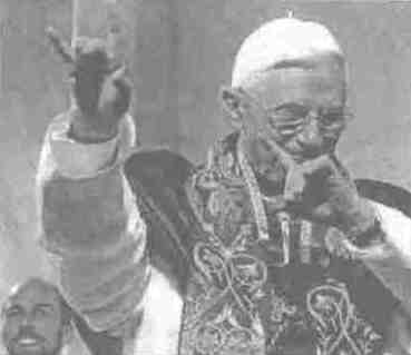 Anti Pope Benedict XVI making Diablo hand salute