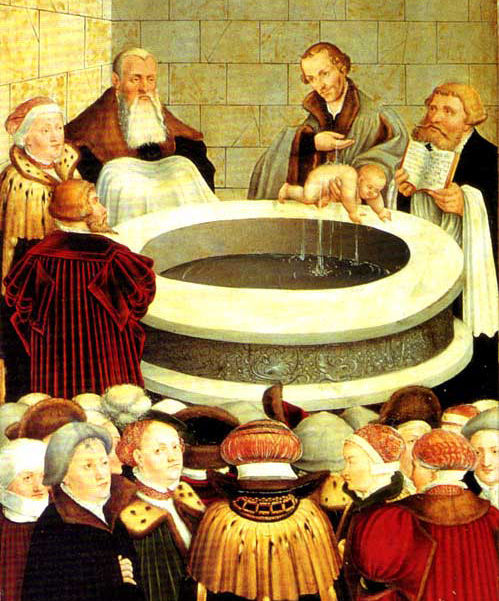 A Protestant baptizing an infant